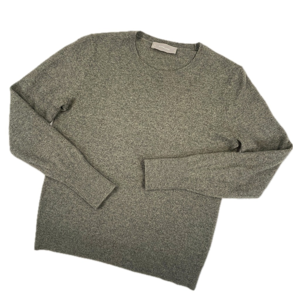 Everlane The Cashmere Crew Sweater S Heathered Green Knit Luxury Classic Minimal